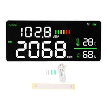 Imagem de WALFRONT Decibel Medidor de CO2 Testador Wi-fi Controle de Aplicativo Parede Pendurada No Nível do Som do Som 30-130DBA 400-5000 Ppm Bateria Recarregável Brilho Ajustável para Casa, Sala