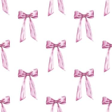 Imagem de Mangoloo Papel de parede de arco descasque e cole laços rosa papel de parede coquete amigável para locatário quarto meninas quarto meninas adesivo papel de contato rosa para armários e gavetas bonito