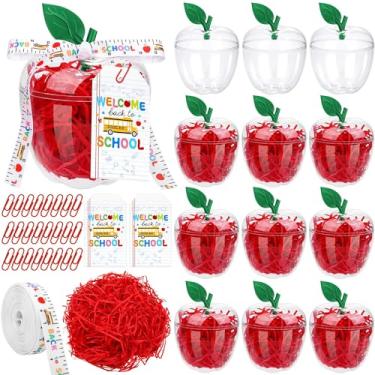 Imagem de Aneco Embalagem com 12 recipientes grandes de maçã transparente para professores de plástico para doces, com cartões, clipes de papel, ráfia, professores, agradecimento, caixas de presente, decorações