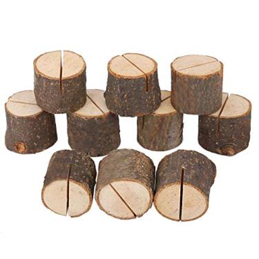 Imagem de GRCFUMO 10PCS Rústico Real Wood Place Card Titular, suporte de cartão de madeira, número da mesa significa o cartão de nome da mesa de casamento, titular do cartão de nota de