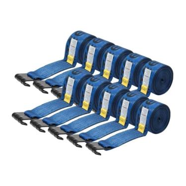 Imagem de Mytee Products (Pacote com 10) Correias de guincho 4" x 30' Azul Heavy Duty Tie Down com ganchos planos WLL# 2,449 kg | Controle de carga de 10 cm para reboque utilitário de caminhão de mesa