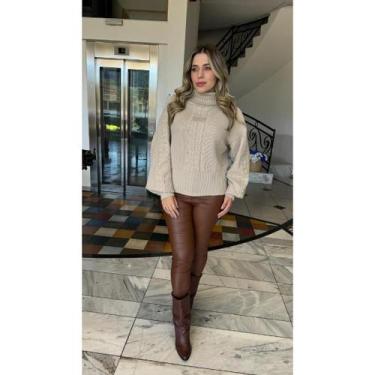 Imagem de Blusa Feminina Manga Bufante Grosso com Tranças e Bolinhas Moda Invern