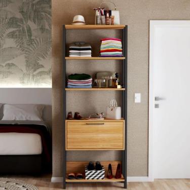 Imagem de Closet Amanda 1 Porta 3 Prateleiras 100% Mdf Freijó/Preto Fosco - Pnr 