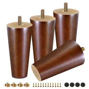 Imagem de FoDau770 Pernas de móveis de madeira de borracha marrom 12 cm, pés de madeira afunilados retos de meados do século, conjunto de 4, peças de reposição para pés de móveis UNC de 5/40.6 cm para armário