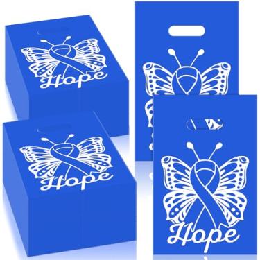 Imagem de Bulyoou 200 sacos de presente de fita azul a granel 30 x 23 cm abuso infantil próstata cólon conscientização plástico sacos de guloseimas com alças para eventos de caridade para arrecadação de fundos