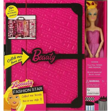 Imagem de Guarda Roupa com Boneca e Acessórios Maleta Fashion Beauty 30 Peças Armário de Boneca