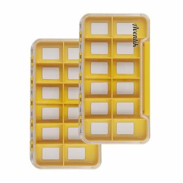 Imagem de Aventik Caixas de pesca com mosca à prova d'água, fina, transparente, espumas de fácil aderência, compartimentos multimagnéticos, armadilhas de armazenamento de equipamentos de pesca, laranja, 19 x 10