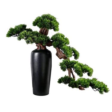 Imagem de Plantas artificiais, bonsai artificial, plantas falsas, interior grande, plantas falsas, decoração com vasos de cerâmica preta, vaso de pinheiro zen para jardim, vaso sintético (grande)