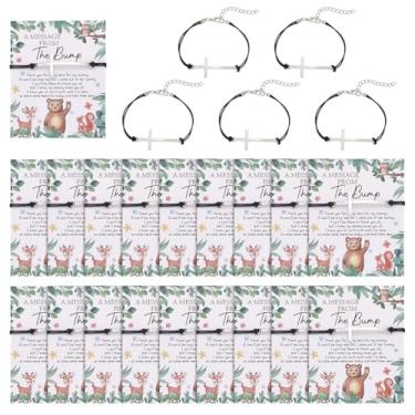 Imagem de FINGERINSPIRE 24 pulseiras de liga de liga, pulseiras de poliéster com pingente de cruz e cordão com 24 peças, cartões de exibição de papel, conjunto de pulseiras decorativas, com fecho de lagosta