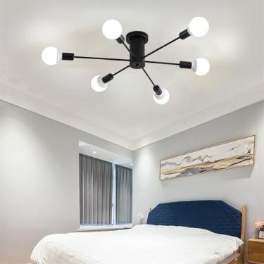 Imagem de GZZBMY Luzes de teto internas para sala de estar lustres Sputnik modernos com montagem semiembutida para sala de jantar luminária de teto soquete E27 restaurante quarto (lâmpadas não incluídas) (preto