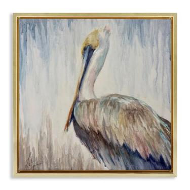 Imagem de Stupell Industries Stella Aquarela Pelican Portrait Gold Framed Floater Canvas Wall Art Design por Linda Sperruzzi, 18 x 18