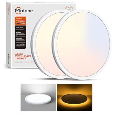 Imagem de Matane Pacote com 2 luminárias de teto de LED com luz noturna, 30.5 cm 24W 2400LM 3000K/4000K/5000K selecionáveis, luzes de teto LED reguláveis para quarto, sala de jantar, cozinha, branco redondo