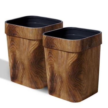 Imagem de Lata de lixo Ciao Stilista Wood Grain Plastic 14L, pacote com 2 unidad