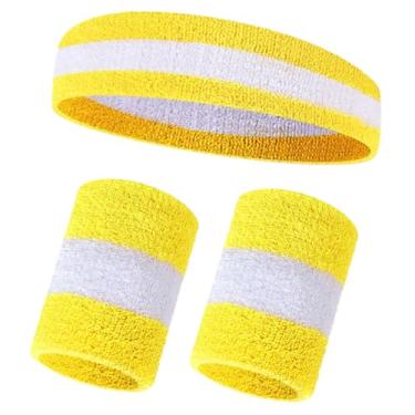 Imagem de TOOPONE Conjunto de faixa de transpiração listrada, 2 pulseiras e 1 faixa de cabeça, faixas atléticas com absorção de umidade para esportes, homens e mulheres, pulseiras atléticas para basquete, tênis