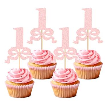 Imagem de 24pcs 1st Bow Cupcake Toppers Birthday Bowknot Ribbons Coquette Brown Bow High Footed Cup Balloon Wall Party Decorations Bridal Cake Dessert Picks Baby Girl Boy Wedding Party Supplies