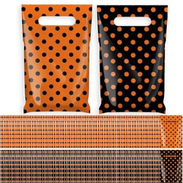 Imagem de Affrolling 100 peças de sacolas de presente de plástico laranja preto com alça reutilizável pequeno lanche saco de doces para suprimentos de festa 24 x 16 cm (ponto)
