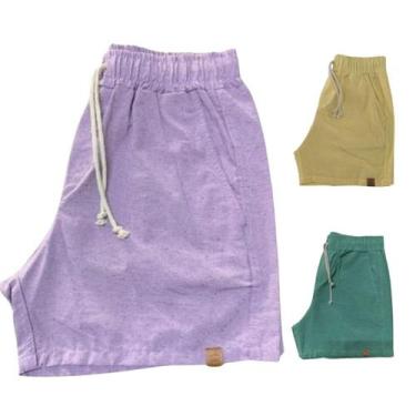 Imagem de Kit 3 Shorts Mauricinho Plus Size Fio Tinto Linho 3 Bolsos - Genérica,