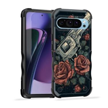 Imagem de EFGWSDER Capa para Pixel 10 Pro XL, [camada dupla][proteção contra quedas de grau militar de 3 m], capa resistente à prova de choque para Google Pixel 10 Pro XL 6,8 polegadas 2025, armas e flores rosa