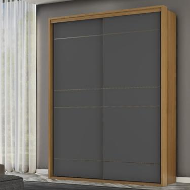 Imagem de Guarda Roupa Casal 2 Portas de Correr 100 MDF Qualitá Belmax - Freijó/Titânio