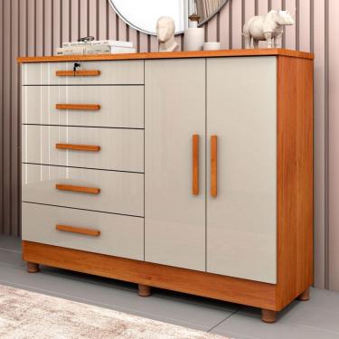 Imagem de Cômoda Firenze 2 Portas 5 Gavetas Cinamomo/Off White - Pnr Móveis