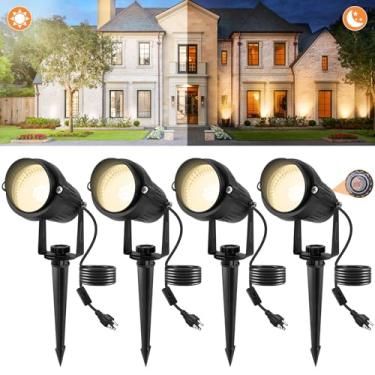 Imagem de CREPOW Holofote LED ao anoitecer ao amanhecer, iluminação de paisagem externa com sensor de fotocélula, luzes brancas quentes à prova d'água 3000K para poste de bandeira de quintal, casa e jardim (4