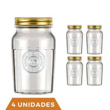 Imagem de 4 Potes Vidro Americano Rosca Alimento 1Litro Vintage Nadir - NADIR FI