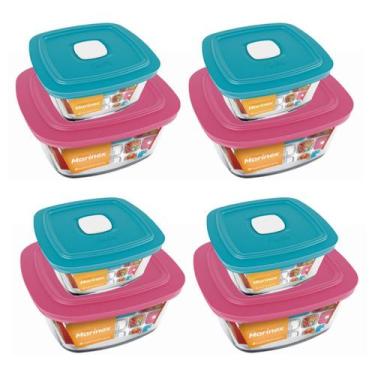 Imagem de Kit 8 Potes Quadrado Vidro Temperado 500ml 1L Nadir Marinex