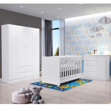 Imagem de Quarto de Bebe Completo com Guarda Roupa 4 Portas, Cômoda 4 Gavetas e 