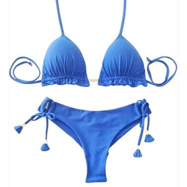 Imagem de Biquini Cortininha Com Calcinha Fio Duplo, Azul Royal - Naykle, Azul r