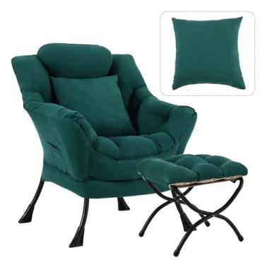 Imagem de HomEastlly Cadeira preguiçosa com otomano, poltrona moderna com travesseiro, conjunto de poltrona de sofá de lazer, cadeira de leitura com apoio para os pés para sala de estar, quarto, escritório