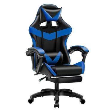 Imagem de Cadeira Escritório Gamer Ergonômica Reclinável Confortável Com Rodinha E Apoio Para Os Pés(AZUL)