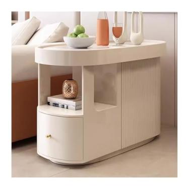 Imagem de Mesa lateral de sofá, aparador de sofá, mesa lateral, estilo creme, mesa de canto de ardósia, carrinho de armazenamento, mesa lateral, armário de despensa, mesa de centro, armário lateral criativo