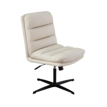 Imagem de Cadeira de escritório executiva para móveis, sem apoio de braço, cadeira de escritório de couro PU com rodas, cadeira ergonômica de escritório, cadeira de computador, suporte para as costas (branca)