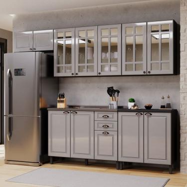 Imagem de Cozinha Completa Firenze 12 Portas 2 Gavetas com Vidro 6171.166 Cinza/Titânio - Indékes