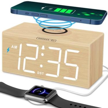 Imagem de Despertador DreamSky Wooden com carregador sem fio 18W