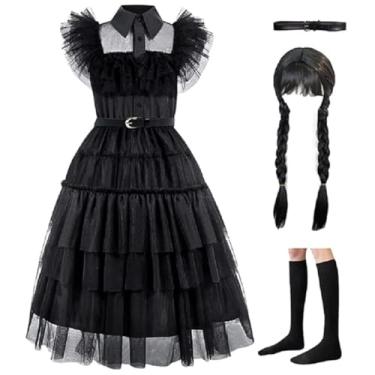 Imagem de Vestido de fantasia preto para meninas, fantasias de família, Halloween, cosplay, vestido de festa (conjunto de quatro peças, 13 a 14 anos de idade