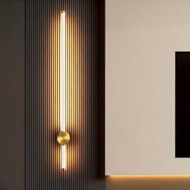 Imagem de Lâmpadas LED de parede interna 350° rotativo ângulo ajustável luminária de parede de alumínio moderna faixa longa arandela de parede acrílica para sala de estar quarto corredor escadas (luz quente