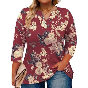 Imagem de Túnica Romanstii feminina de manga 3/4 plus size cor de vinho 2GG