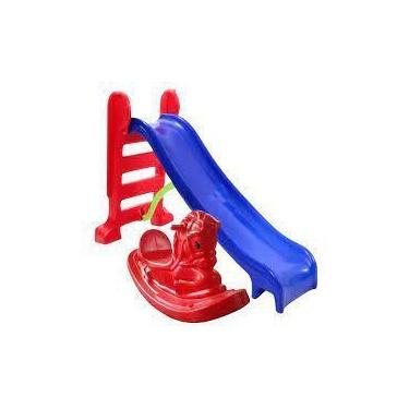 Imagem de Escorregador infantil médio + gangorra cavalinho Azul com Vermelho - C