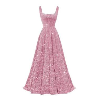 Imagem de Vestido de formatura Miao Duo Spaghetti Strap Sequin A Line Dusty Pink