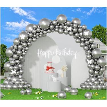 Imagem de Kit Balloon Garland Arch PAXILE, látex prateado metálico, 412 unidades