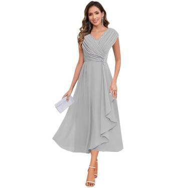 Imagem de Vestido Mãe do Noivo CDSSL Chiffon Silver A-Line 26W