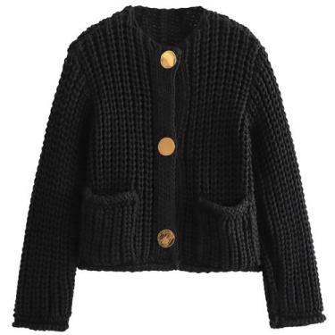Imagem de Suéter de cardigã Arssm feminino de malha grossa com frente aberta, pr
