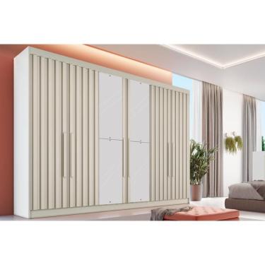 Imagem de Guarda Roupa Casal 6 Portas Ripadas (2 C/ Espelho) E 6 Gavetas Potente Off White - Europa