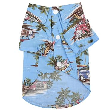 Imagem de Camisa havaiana para animais de estimação, camiseta estilo Havaí legal flor de verão camisa abacaxi flor camisa para gatos cães coelhos azul