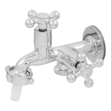 Imagem de Torneira para Tanque Metálica, Dupla Saída, Cromada, ABS, 1/4 de Volta, Flexível, Economia de Água 50%, Pressão 4.0, para Máquina de Lavar