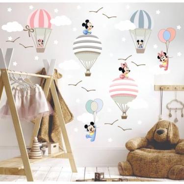 Imagem de adesivo de parede minnie e mickey balões pássaros cute baby decoração 