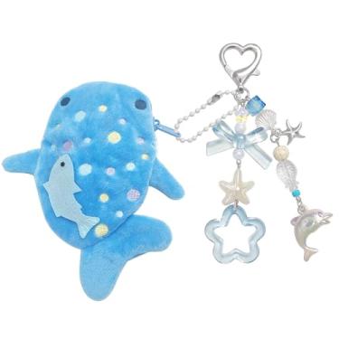 Imagem de cioatu Adorável porta-moedas de tubarão baleia, porta-moedas, de pelúcia macia, com zíper, bolsa feita à mão, presente para meninas e mulheres, Azul, tamanho �nico