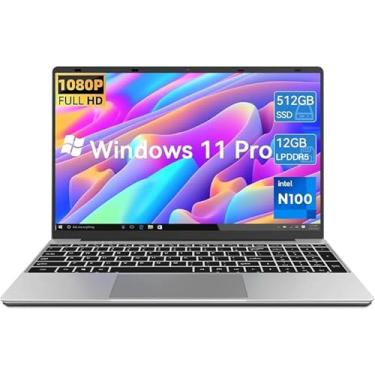 Imagem de Laptop de 15,6 polegadas, processador 12º Alder Lake N100 (3,4 GHz), 12 GB RAM 512 GB SSD, laptops com tela FHD IPS 2K, Wi-Fi de banda dupla, webcam, função completa tipo C, touchpad extra grande