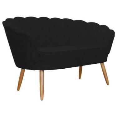 Imagem de Namoradeira Decorativa Pétala Suede Preto Pés Madeira Ms Decor - Mansã